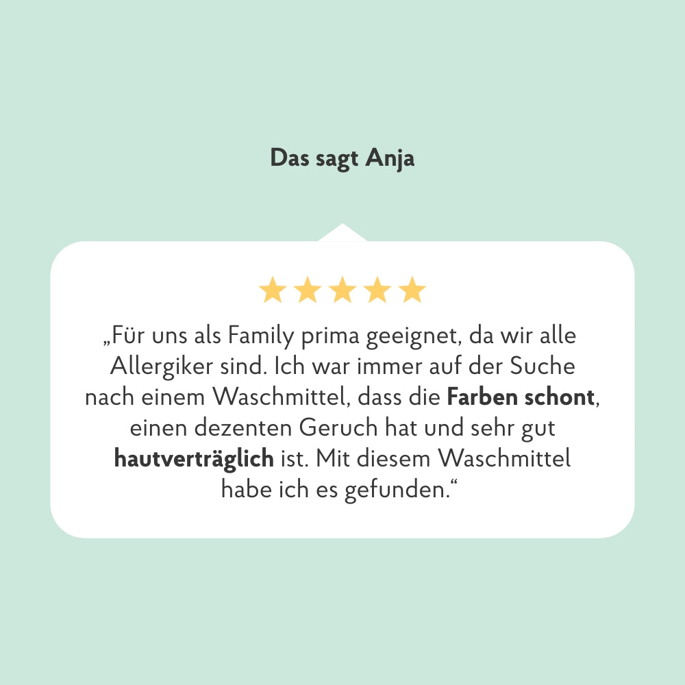 Kunden Erfahrung mit dem Sensitiv Waschmittel ist sehr hautverträglich