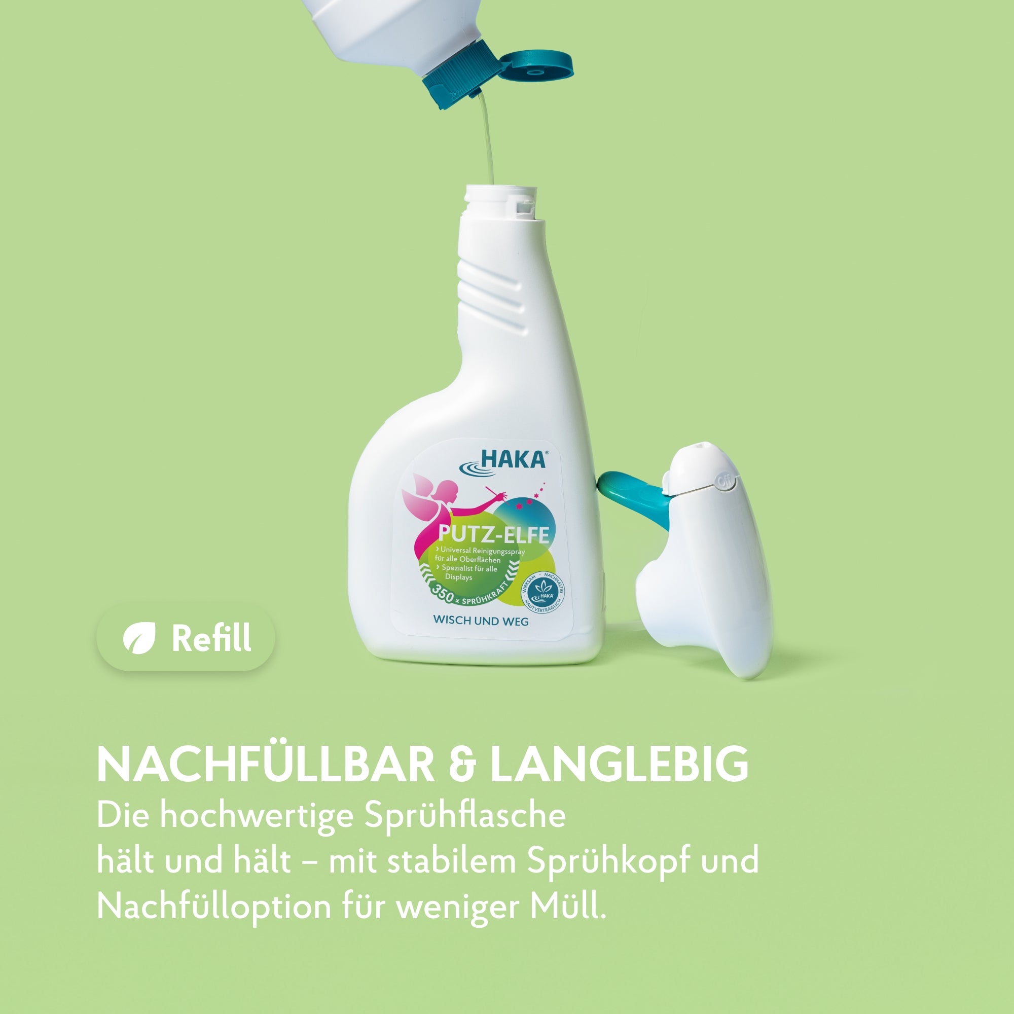 Putz-Elfe Spray wird mit dem Nachfüller aufgefüllt