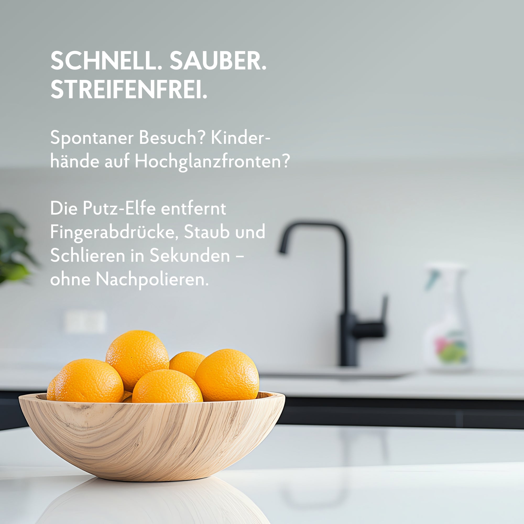 Orangen Obstkorb steht in sauberer Küche